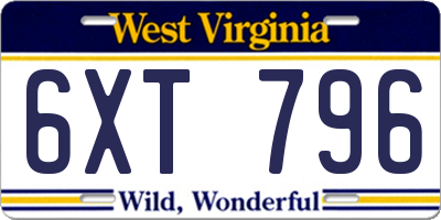 WV license plate 6XT796