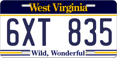 WV license plate 6XT835