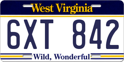 WV license plate 6XT842