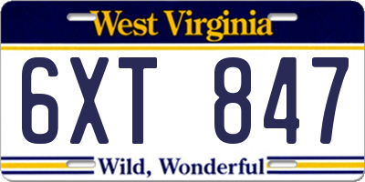 WV license plate 6XT847