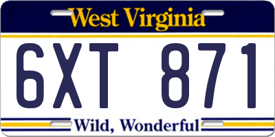 WV license plate 6XT871