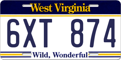 WV license plate 6XT874