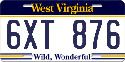 WV license plate 6XT876