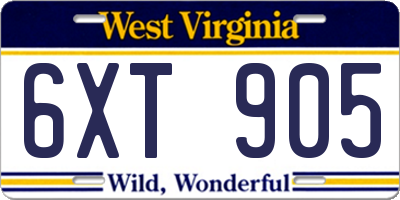 WV license plate 6XT905