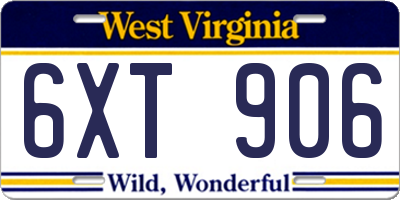 WV license plate 6XT906