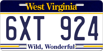 WV license plate 6XT924
