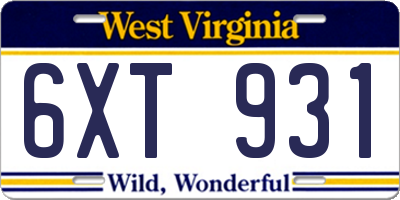 WV license plate 6XT931
