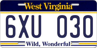WV license plate 6XU030
