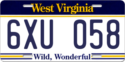WV license plate 6XU058