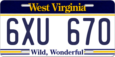 WV license plate 6XU670