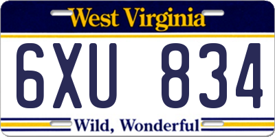 WV license plate 6XU834