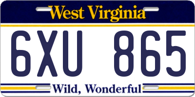 WV license plate 6XU865