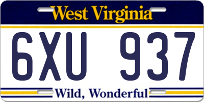 WV license plate 6XU937