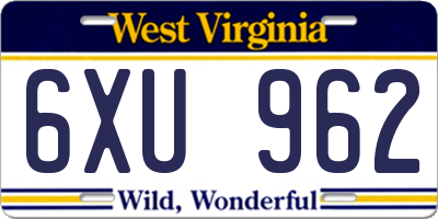 WV license plate 6XU962