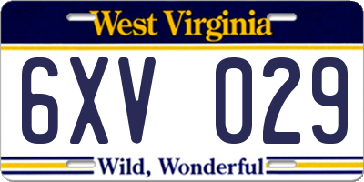 WV license plate 6XV029