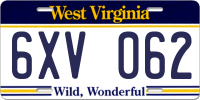 WV license plate 6XV062