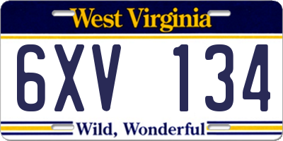 WV license plate 6XV134