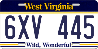 WV license plate 6XV445