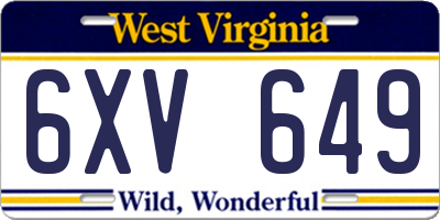 WV license plate 6XV649