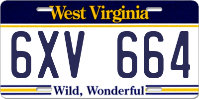 WV license plate 6XV664
