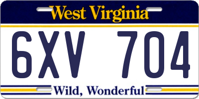 WV license plate 6XV704