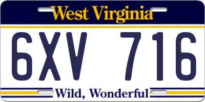 WV license plate 6XV716