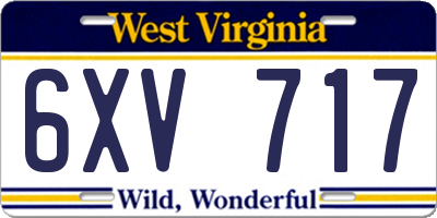 WV license plate 6XV717