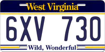 WV license plate 6XV730
