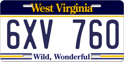 WV license plate 6XV760