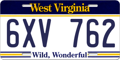WV license plate 6XV762