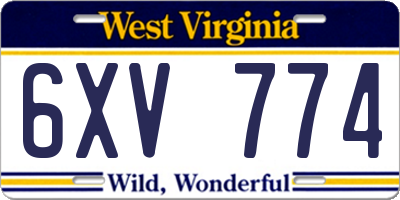 WV license plate 6XV774