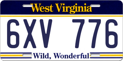 WV license plate 6XV776