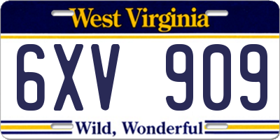 WV license plate 6XV909