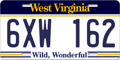 WV license plate 6XW162