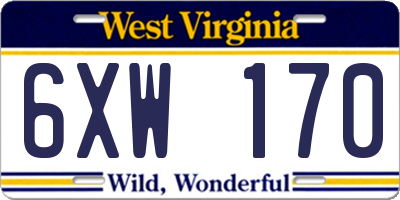 WV license plate 6XW170