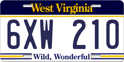 WV license plate 6XW210