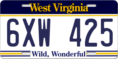 WV license plate 6XW425