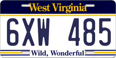 WV license plate 6XW485