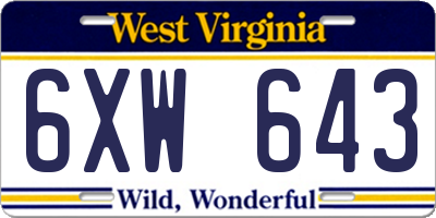 WV license plate 6XW643