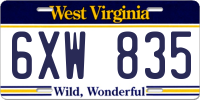 WV license plate 6XW835