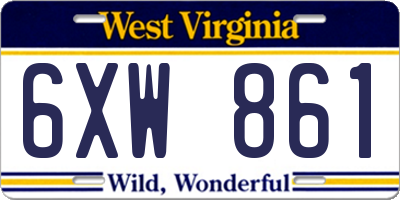 WV license plate 6XW861