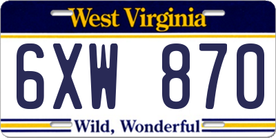 WV license plate 6XW870