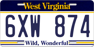WV license plate 6XW874