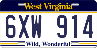 WV license plate 6XW914