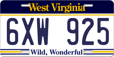 WV license plate 6XW925