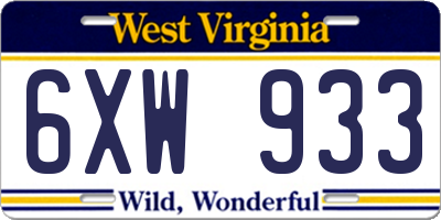 WV license plate 6XW933
