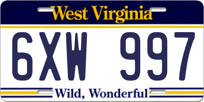 WV license plate 6XW997
