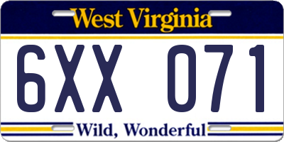 WV license plate 6XX071