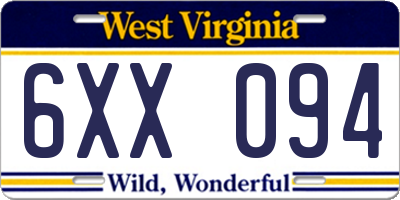 WV license plate 6XX094
