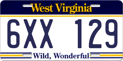 WV license plate 6XX129